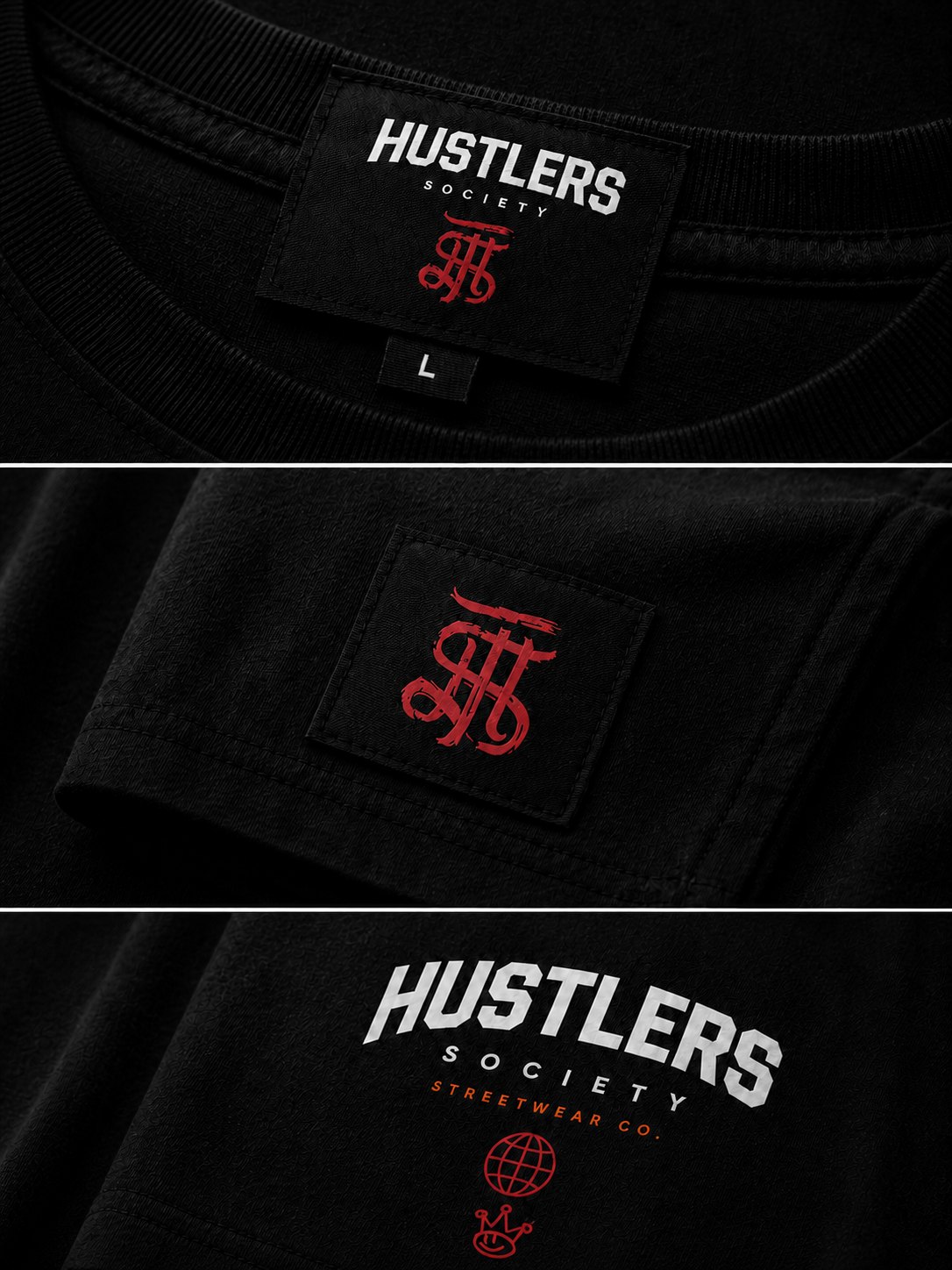 Essential Tee / Society Black: referencia visual del brandbook